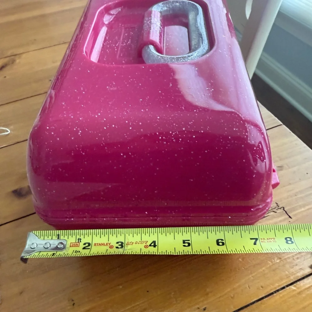 Caboodles Sparkly Hot Pink w/Silver Sparkle Make Up Jewelry Case Organizer VTG
